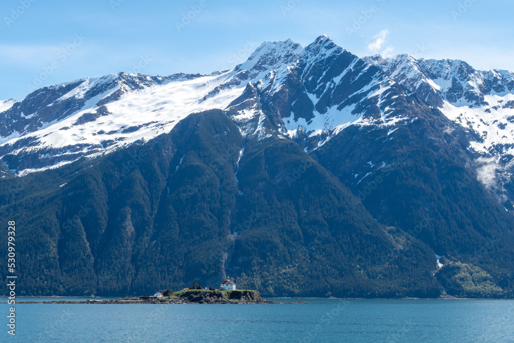 Lighthouse and Mountains of Lynn Canal