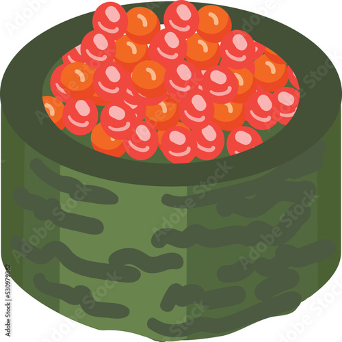 Green leaf caviar roll icon cartoon vector. Sushi food. Tuna maki