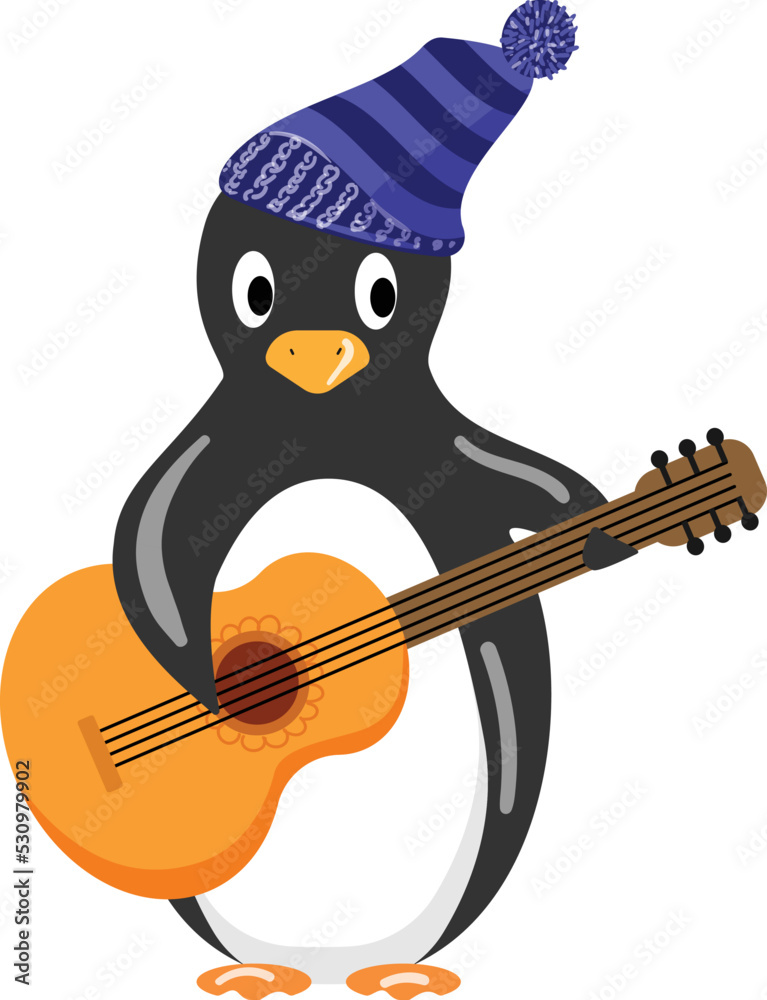 Naklejka premium Penguin with guitar icon cartoon vector. Ice winter. Cute baby