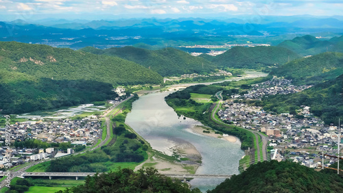 View from Gifu castle tower・Nagara river and Central alps in Japan © SUMMIT
