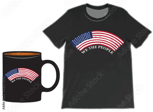 We the people USA Flag T-Shirt And Mug Design Vector, Patriotic t shirts, Vintage USA Flag 1776, US Flag T-shirts. photo