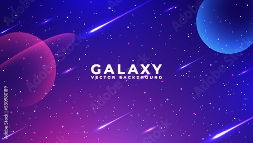 Cosmos background with realistic star dust, nebulae, planets and shining stars. Colorful galaxy background. Vector illustration of space. Starry night, infinite universe, milky way.