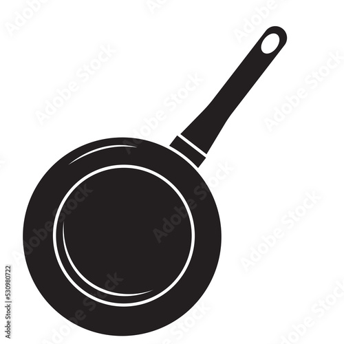Black insulated frying pan with handle, stencil icon, vector illustration