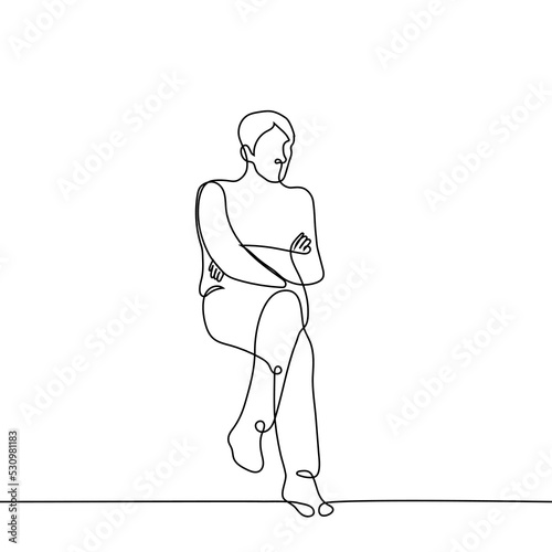 Quadro su tela man sitting cross legged - one line drawing vector