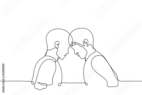 men clashed foreheads - one line drawing vector. concept fights, conflict, tension