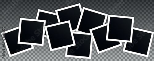 Set of square vector photo frames. Collage of realistic frames isolated on transparent background.