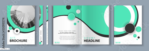 Cover design. Business Template Brochure. City office photo. Green and black design, catalog, layout. Techno. book, booklet, album, poster. Annual report, title. Ad text, font, a4 format, page, frame