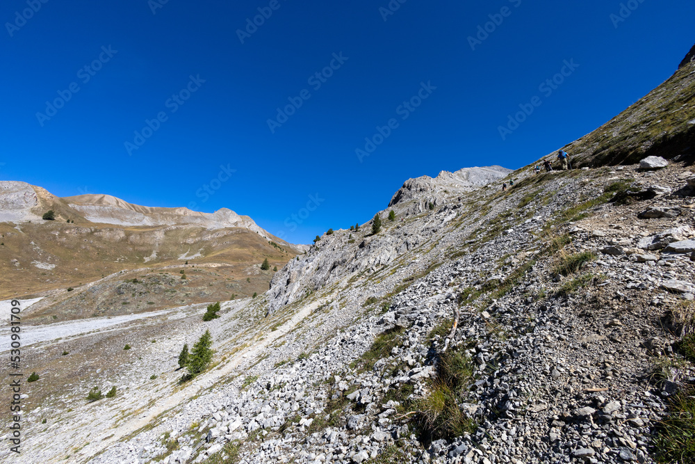 the path that leads to Mount Chaberton, peak in the French Alps in the group known as the Massif des Cerces in the département of Hautes-Alpes the path that leads to Mount Chaberton, peak in the French Alps in the group known as the Massif des Cerces in the département of Hautes-Alpes