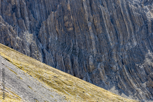 rock formations on the trail leading to Mount Chaberton, peak in the French Alps in the group known as the Massif des Cerces in the département of Hautes-Alpes photo