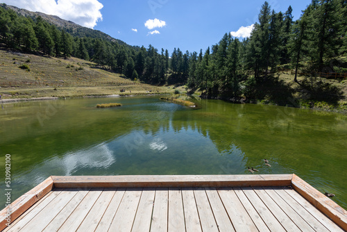 Slika na platnu panoramic view of Lake Laune in the high mountains of the Alps of Piedmont