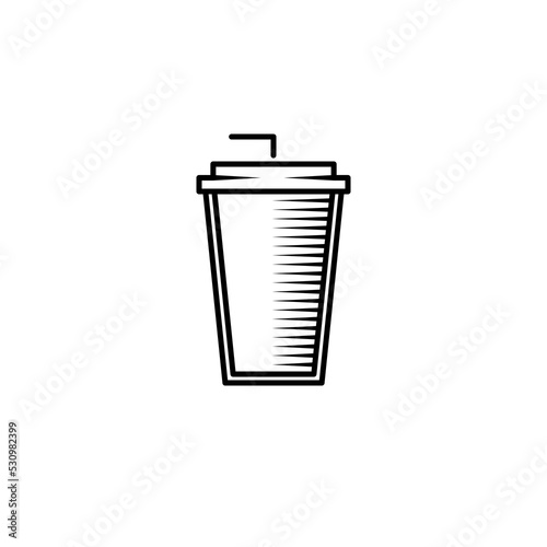 glassware or coffee glass icon with straw on white background. simple, line, silhouette and clean style. black and white. suitable for symbol, sign, icon or logo