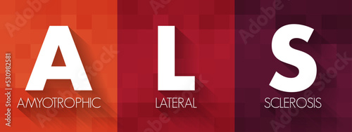 ALS Amyotrophic Lateral Sclerosis - progressive nervous system disease that affects nerve cells in the brain and spinal cord, acronym text concept background