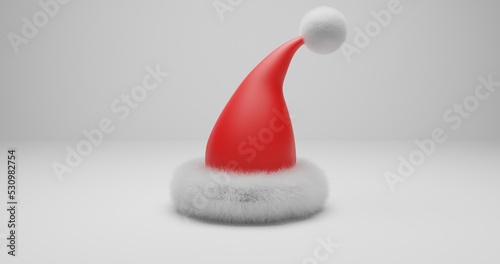 single santa claus hat illustration design side view in red color, 3d rendering, and 4K Size