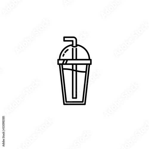 plastic ice glass icon with straw on white background. simple, line, silhouette and clean style. black and white. suitable for symbol, sign, icon or logo