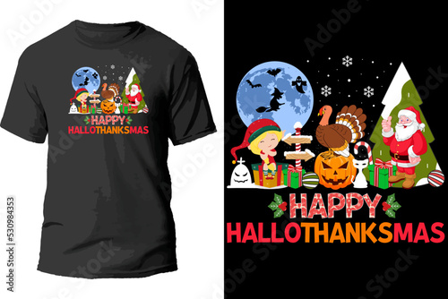 Happy hallothanksmas t shirt design. photo