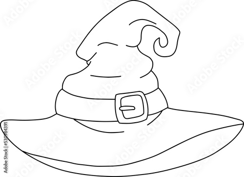 An isolated illustration of a witch's hat. Halloween attribute
