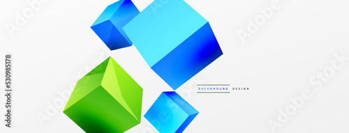 3d cubes vector abstract background. Composition of 3d square shaped basic geometric elements. Trendy techno business template for wallpaper, banner, background or landing