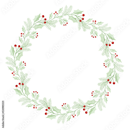 Wallpaper Mural Christmas isolated wreath with fir, mistletoe, rosemary on white background. Watercolor hand drawn illustration. Torontodigital.ca