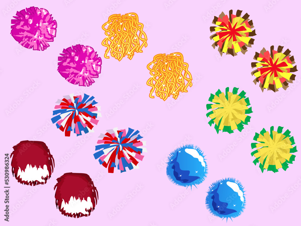 Set of multicolored pom-poms icons.