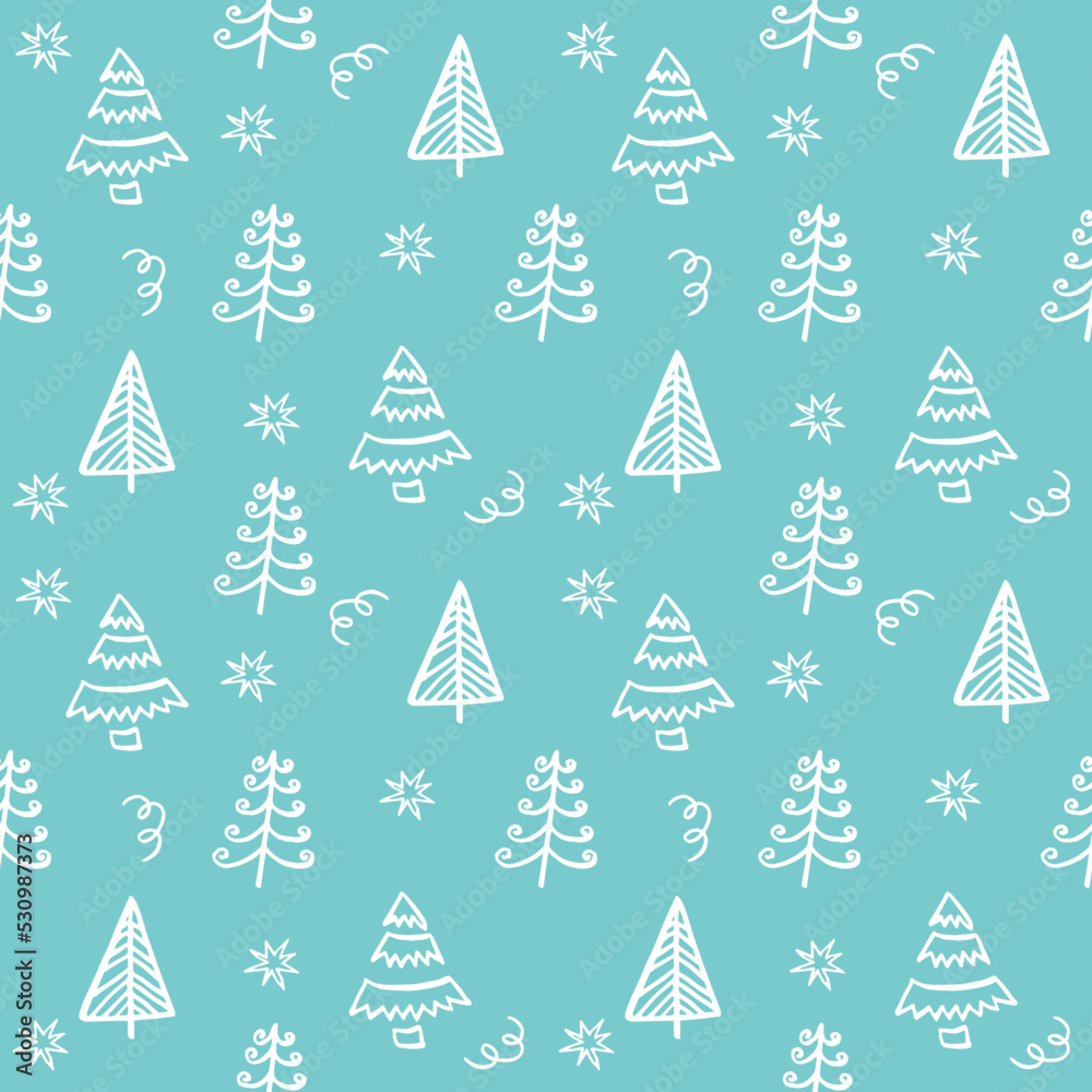 Seamless pattern with Christmas tree on blue background