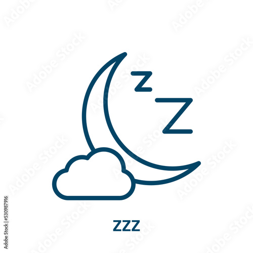 zzz icon from wellness collection. Thin linear zzz, sleep, dream outline icon isolated on white background. Line vector zzz sign, symbol for web and mobile