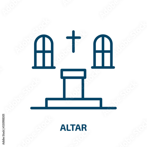 altar icon from valentines day collection. Thin linear altar, church, christian outline icon isolated on white background. Line vector altar sign, symbol for web and mobile