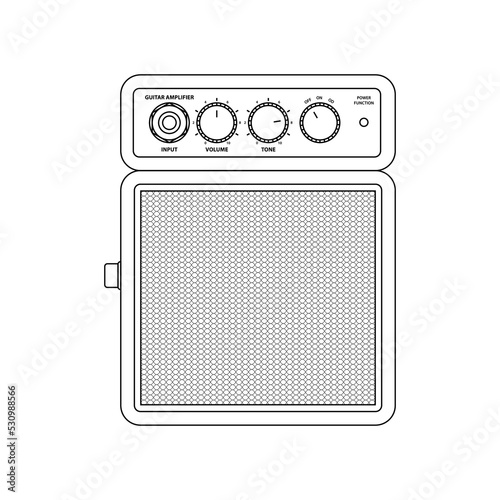 Guitar Amplifier Icon in Outline Style on a White Background Suitable for Audio, Music, Recording Icon. Isolated