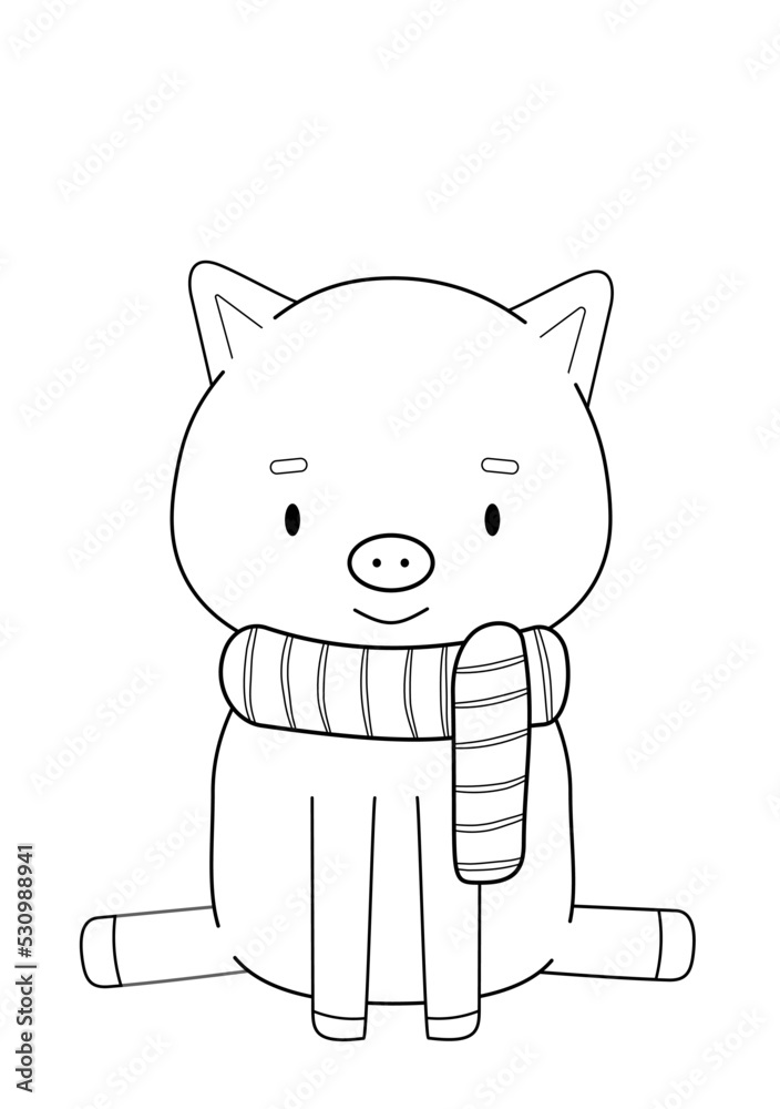 coloring book with a cute pig in a striped scarf