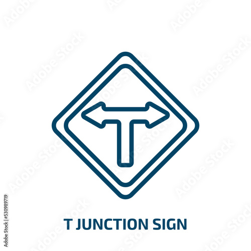 t junction sign icon from traffic signs collection. Thin linear t junction sign, t junction, road outline icon isolated on white background. Line vector t junction sign sign, symbol for web and mobile