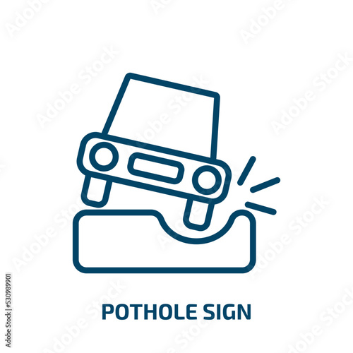 pothole sign icon from traffic signs collection. Thin linear pothole sign, pothole, danger outline icon isolated on white background. Line vector pothole sign sign, symbol for web and mobile