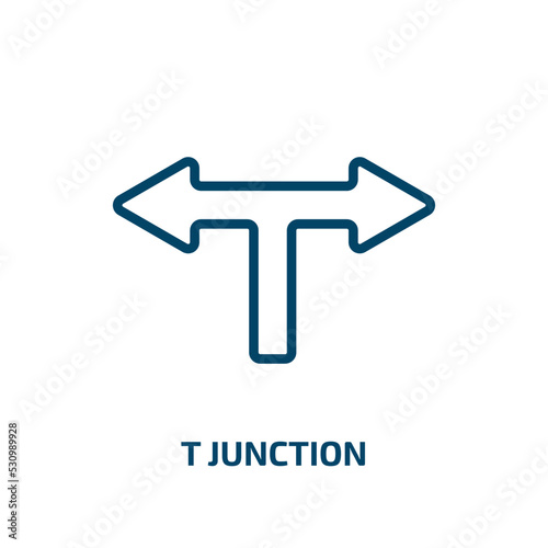 t junction icon from traffic signs collection. Thin linear t junction, junction, separate outline icon isolated on white background. Line vector t junction sign, symbol for web and mobile