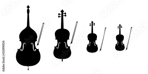Photo double bass, cello, viola, violin