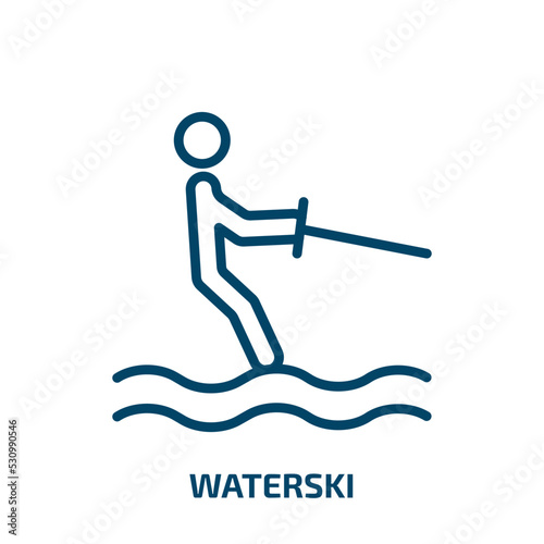 waterski icon from summer collection. Thin linear waterski, activity, man outline icon isolated on white background. Line vector waterski sign, symbol for web and mobile