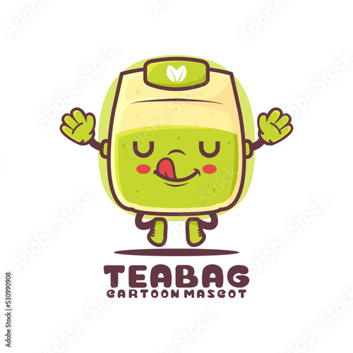 green tea bag cartoon mascot. natural drink vector illustration