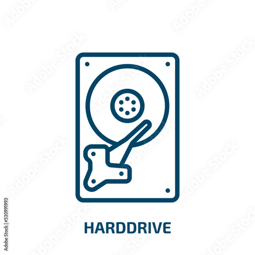 harddrive icon from hardware collection. Thin linear harddrive, data, computer outline icon isolated on white background. Line vector harddrive sign, symbol for web and mobile