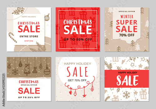 Christmas winter  banners for social media post template. Holiday, new year, xmas festival, sale promotion, background, flyer or poster, story and web internet ads. Vector illustration