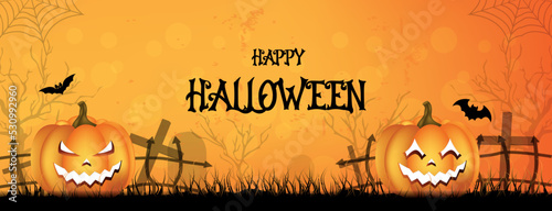Sale promotion banner with halloween pumpkins with special occasion discount offer.