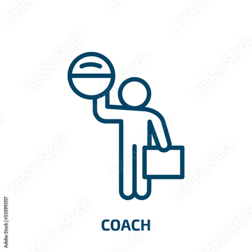 coach icon from football collection. Thin linear coach, business, success outline icon isolated on white background. Line vector coach sign, symbol for web and mobile