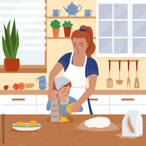 Family Cooking Flat Background