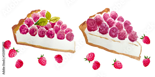 Raspberry tart, watercolor dessert illustration 
