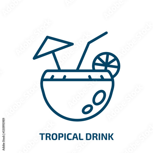 tropical drink icon from food collection. Thin linear tropical drink, drink, tropical outline icon isolated on white background. Line vector tropical drink sign, symbol for web and mobile