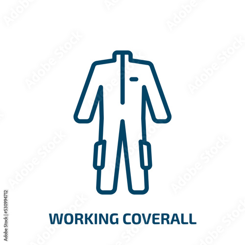 working coverall icon from fashion collection. Thin linear working coverall, safety, worker outline icon isolated on white background. Line vector working coverall sign, symbol for web and mobile