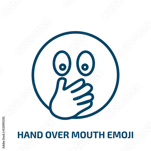 hand over mouth emoji icon from emoji collection. Thin linear hand over mouth emoji, emoticon, smile outline icon isolated on white background. Line vector hand over mouth emoji sign, symbol for web