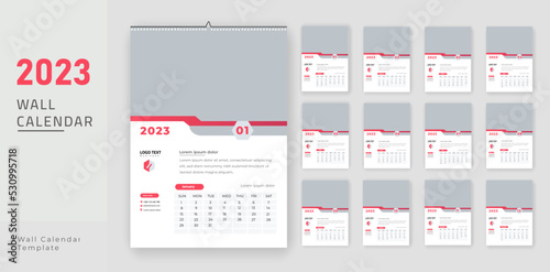 2023 wall calendar template design 12 page