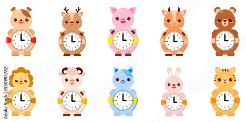 Children's round mechanical watch with animals. Children's time. watches kids. clock for kids. Set