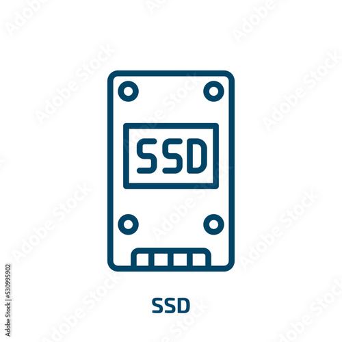 ssd icon from electronic devices collection. Thin linear ssd, laptop, memory outline icon isolated on white background. Line vector ssd sign, symbol for web and mobile