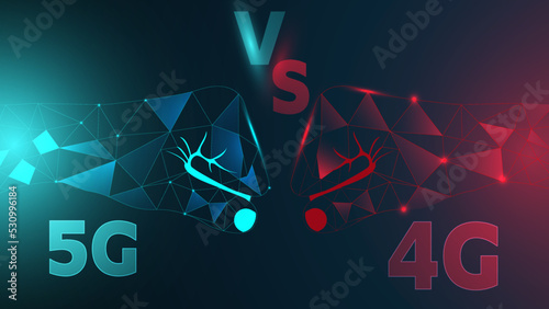 Digital technology fast network concept 4G VS 5G. The backdrop of the blue and red vector illustration.