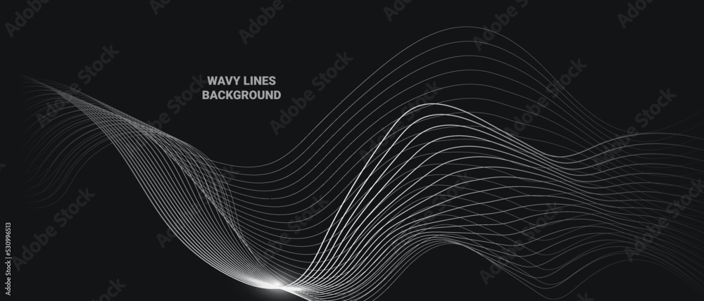Black abstract background with wavy lines. Digital future technology concept. vector illustration.