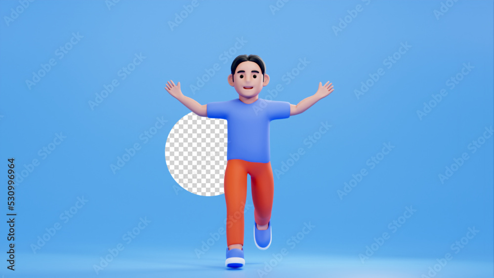 3d illustration man character open both hand wide and running 3d illustration man character open both hand wide and running