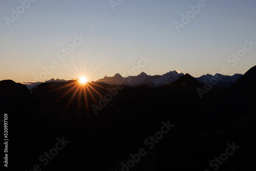 sunrise with Eiger Mönch and Jungfrau seen from Diemtigtal